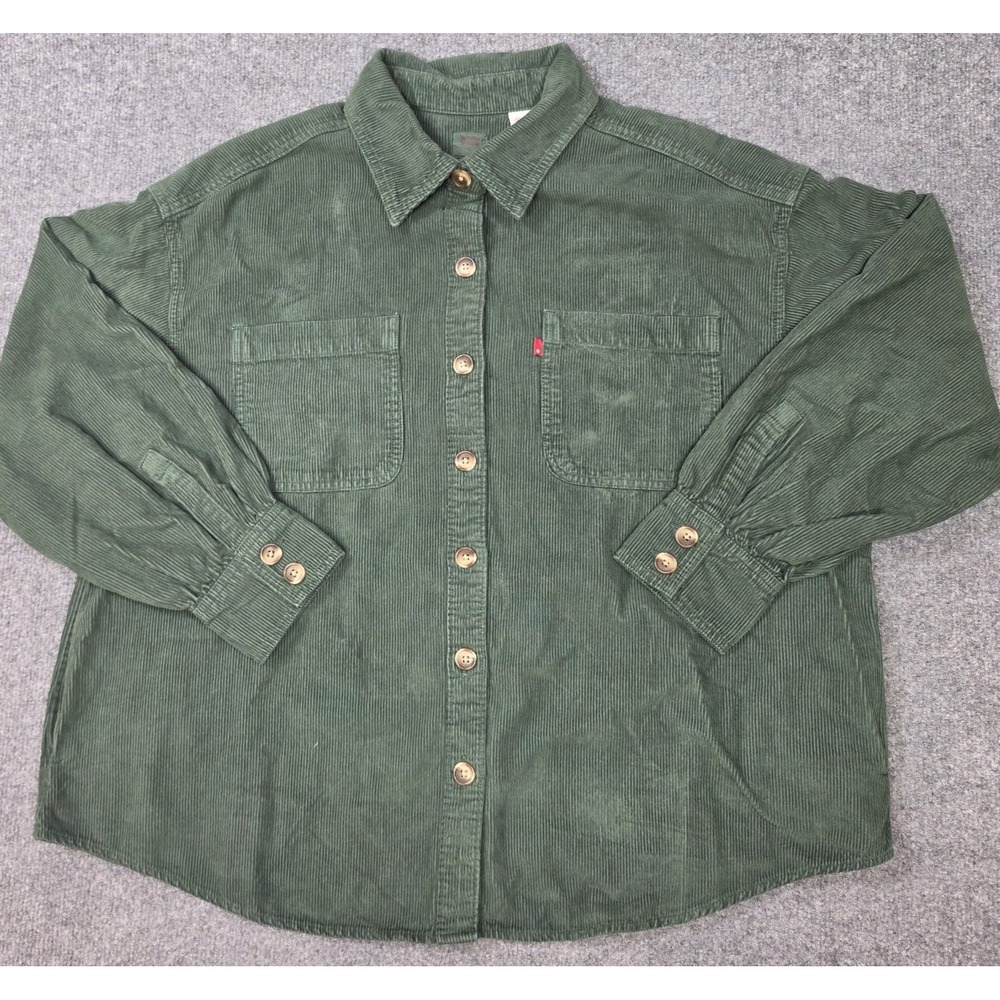 Levis Orion Corduroy Overshirt Womens XL Relaxed Fit Long Sleeve Python Green